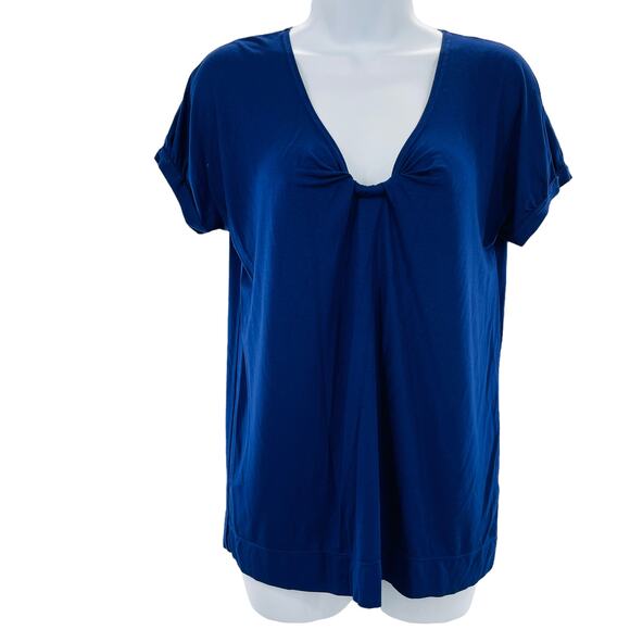 THEORY Lucella Purple Knotted V-Neckline Short Sleeve Top P - Picture 4 of 10